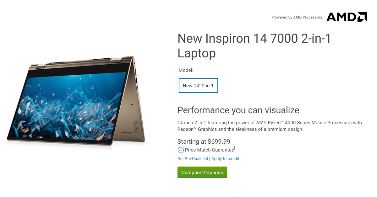 Dell Inspiron 14 7000 2-in-1 - Laptop đầu tiên của Dell trang bị CPU AMD Ryzen Renior 4000